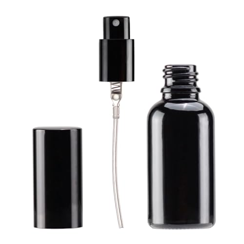 YIZHAO Black Glass Spray Bottles 1oz, with Small Fine Mist Spray, Metal Cap, Refillable for Essential Oil,Travel,Cleaning,Perfume,Aromatherapy,Makeup – 12 Pcs - color: Black, size: 30ml-12