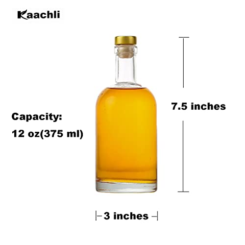 Clear Glass Bottles 12 oz - 375ml [Pack of 6] for Wine Beverages Drinks Oil Vinegar Kombucha Beer Water Soda with Cork Stopper Airtight Lid - size: KC-Short-12oz-6pic