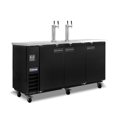 Polarman Commercial Beer Dispenser Two Single-tap Draft Kegerator 3 Door Keg Refrigerator for Bars and Restaurants 73” W Stainless Steel With 4 Coupler, 33°F- 41°F Temperature Control-Direct Draw - size: 73"W Two tower Double-tap