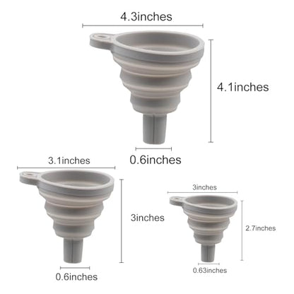 3PCS Silicone Collapsible Funnels Set for Kitchen Use Compact and Portable Liquid Transfer Tool, Grey - color: 3 Shades Of Gray