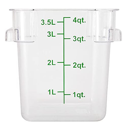 Restaurantware Met Lux 4 Quart Brine Buckets 10 Square Marinating Containers - With Volume Markers Built-In Handles Clear And Green Plastic Dough Rising Buckets Freezer-Safe Lids Sold Separately - size: 4 Quarts, style: 10 Count