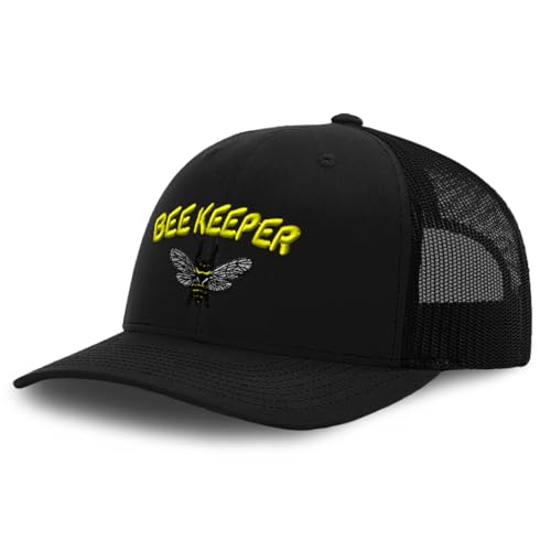 Speedy Pros Mesh Cap Hat Embroidered Bee Keeper Honey Farmer Bees Embroidery Trucker Hats for Men & Women Cotton - color: Black Design Only