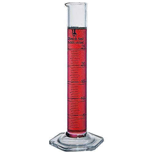 25ml Graduated Cylinder, Borosilicate 3.3 Glass, Single Metric Scale, Class B, Karter Scientific 233B2 (Single) - size: 25ml, style: Pack of 1