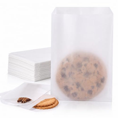 Quotidian White Glassine Paper Bags 4" x 6" (10 x 15.2cm), Pack of 100 Semi-Transparent Wax-Free Paper Treat Bags, Cookie Sleeves for Bakery, Party Favors, Handmade Soap, Seeds, Small Gifts - size: 4 x 6 Inch