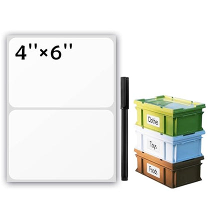 JIEHENG 100Pcs Large White Labels for Storage Bins,6x4 Inch Removable Labels,No Residue Large Labels (White) - color: White