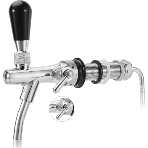 Upgraded Adjustable Beer Faucet, Stainless Steel Core Brass Body Keg Tap Faucet Draft Beer Tap Faucet with Flow Control Adjustable Beer Keg Tap O.D 5/16" Barb Keg Faucet for Home Brewing