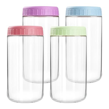 SHOWIN Overnight Oats Containers with Lids, 24oz Glass Jars with Lids 4 pcs, Candy, Wide Mouth Mason jars for Salad, Yogurt, Snacks, Meal Prep - color: Candy, size: 24oz-4pc