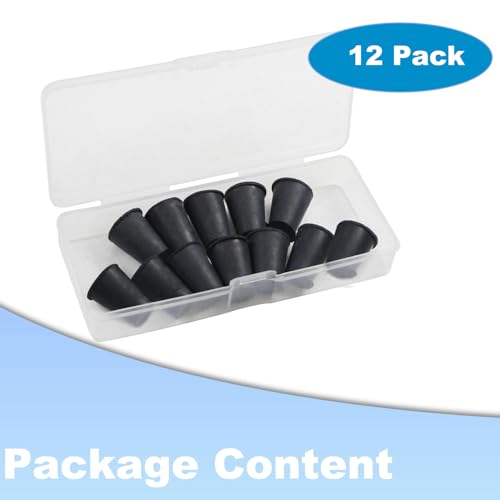 12pcs Lab Rubber Stoppers for Lab Tube Stopper Size 000# Hole Stopper | 8x13x17mm Black Tapered Shaped Solid Small Rubber Stopper - size: 000# Black