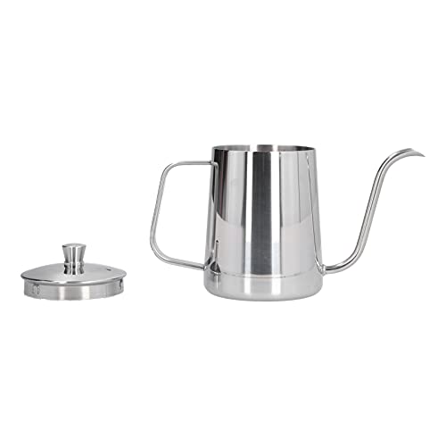 304 Stainless Steel Coffee Kettle, 600ml Gooseneck Pour Over Coffee Pot with Ergonomic Handle and Thermometer Hole, for Home Kitchen Brewing