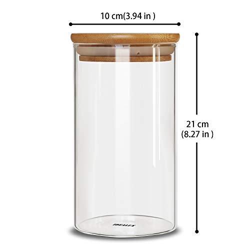 Glass Storage Jars Set of 2 (48oz/1400ml) with Wooden Lid, Glass Sourdough Starter Jar, Stackable Kitchen Canisters, Pefect for Coffee Bean Cookie, Sugar, Flour, Pasta, Sourdough, Nuts - size: 48oz