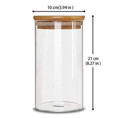 Glass Storage Jars Set of 2 (48oz/1400ml) with Wooden Lid, Glass Sourdough Starter Jar, Stackable Kitchen Canisters, Pefect for Coffee Bean Cookie, Sugar, Flour, Pasta, Sourdough, Nuts - size: 48oz