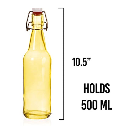 Cocktailor Glass Grolsch Beer Bottles (6-pack, 16.9 oz./500 mL) Airtight Seal with Swing Top/Flip Top Stoppers - Home Brewing Supplies, Fermenting of Alcohol, Kombucha Tea, Wine, Soda - Yellow
