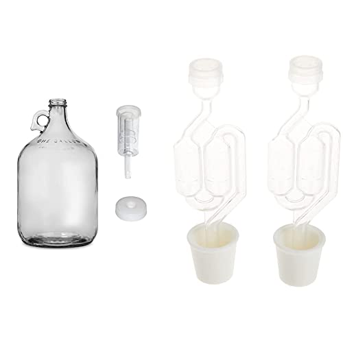FastRack Glass Wine Fermenter Includes Airlock, 1 gallon Capacity, clear (B00BEYREIW), 1 Count (Pack of 1) and Twin Bubble Airlock and Carboy Bung (Pack of 2)