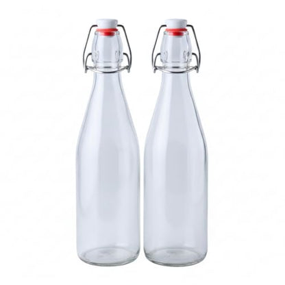 FastRack Swing Top Glass Bottles 16 oz (500ml) – 2 Pack | Clear Flip Top Bottles with Airtight Lids | Reusable Glass Containers for Olive Oil, Vinegar, Kombucha, Beer & Fermentation