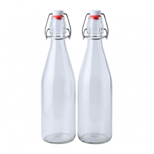 FastRack Swing Top Glass Bottles 16 oz (500ml) – 2 Pack | Clear Flip Top Bottles with Airtight Lids | Reusable Glass Containers for Olive Oil, Vinegar, Kombucha, Beer & Fermentation