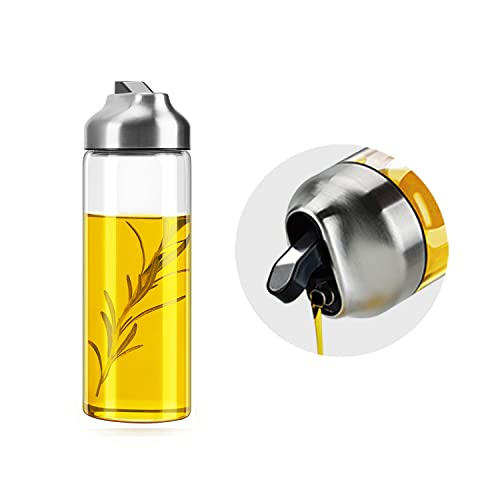 Aelga Olive Oil Dispenser Bottle - Glass Oil Dispenser - Dispenser Bottle for Kitchen with Stainless Steel Spout - color: Silver, style: 14OZ Set of 1