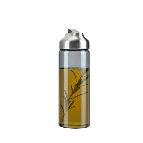 Aelga Olive Oil Dispenser Bottle for Kitchen, 14oz Dark Glass Vinegar Dispenser, Auto Flip Lid, UV-Protected Oil Cruet with Drip-Free Pour Spout - color: Grey, style: 14OZ Set of 1