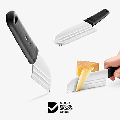 Dreamfarm Knibble Lite 3-In-1 Non-Stick Cheese Knife for Charcuterie, Slicing, Spreading, with Built-In Fork to Serve & Share Foods - 9" Black | Slices hard and soft cheeses, spreads condiments, with barbed fork for serving and sharing charcuterie, 9" - c