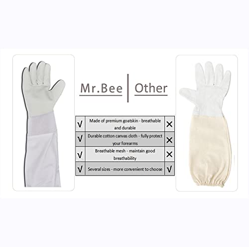 Beekeeping Supply Goatskin Leather Beekeeper Gloves with Vent Long Canvas Sleeve & Elastic Cuff XL