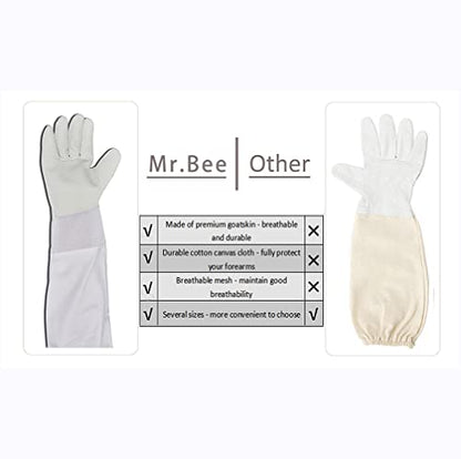 Beekeeping Supply Goatskin Leather Beekeeper Gloves with Vent Long Canvas Sleeve & Elastic Cuff XL