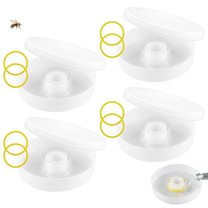 4 Pack Round Rapid Bee Feeder with 8 Anti-Drowning Sponge Rings for Hives, Compatible with 8-Frame and 10-Frame Beehives, Honeybee Feeder Water or Sugar Syrup Feeding Equipment for Outside