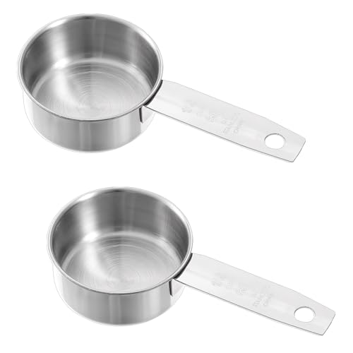 2 Pcs 1/4 Cup Stainless Steel Measuring Cup, 60 ml 2 oz Stainless Steel Measuring Cups Metal Coffee Scoop Cat Food Scoops for Wet and Dry Ingredients Cooking Baking Kitchen, Dishwasher Safe - size: 1/4 Cup
