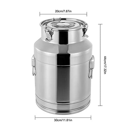 LOYALHEARTDY 28L/7.39Gal Milk Can, 304 Stainless Steel Milk Transport Cans Wine Pail Bucket Tote Jug Pot Oil Liquid Storage Barrel with 2 Handles Milk Container with Lid for Grain Wine Liquid - color: 28l-7.39gal