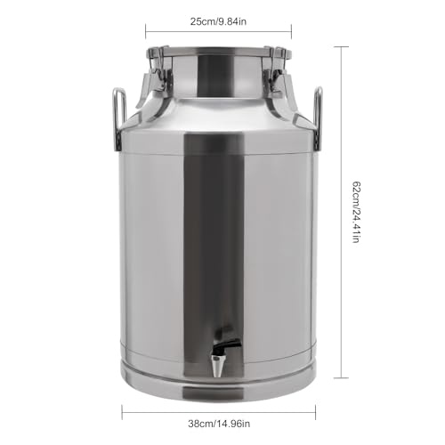 60L/15.85Gal Milk Can with Faucet, Stainless Steel Milk Transport Cans Wine Pail Bucket Tote Jug Pot Oil Liquid Storage Barrel with 2 Handles Milk Container with Lid for Grain Wine Liquid - color: 60l-15.85gal With Faucet