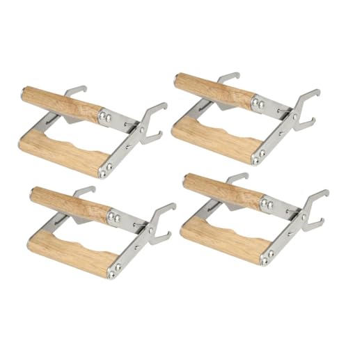 Abaodam 4pcs Stainless Steel Beekeeping Frame Gripper and Hive Frame Holder with Wood Handle for Beekeepers Honey Harvesting and Hive Inspection Tool