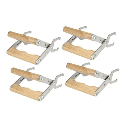 Abaodam 4pcs Stainless Steel Beekeeping Frame Gripper and Hive Frame Holder with Wood Handle for Beekeepers Honey Harvesting and Hive Inspection Tool