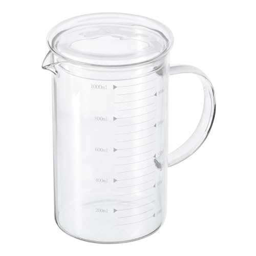PATIKIL 1000ml Glass Measuring Cup, 3.3 Borosilicate Glass Graduated White Printed Scale Liquid Measure Cups Beaker with Glass Lid and V-Shaped Spout for Kitchen - color: White, size: 1000ml