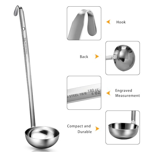 meekoo Stainless Steel Ladle Soup Handle Ladle with Pouring Rim for Kitchen Cooking Soup Sauce - size: 6 oz