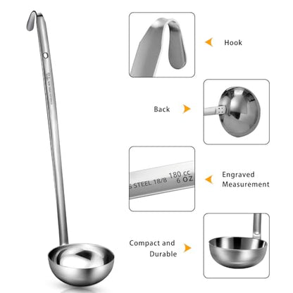 meekoo Stainless Steel Ladle Soup Handle Ladle with Pouring Rim for Kitchen Cooking Soup Sauce - size: 6 oz