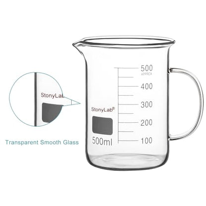 stonylab Glass Beaker with Handle, Borosilicate Glass Graduated Low Form Griffin Beaker with Handle and Pouring Spout, 500 ml - size: 500 ml