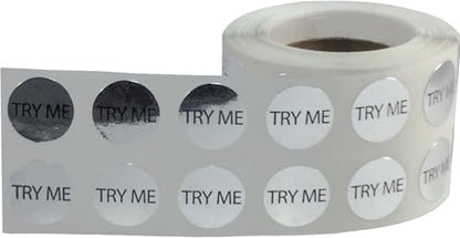 Metallic Silver Try Me Stickers, 1/2 Inch Round, 1000 Labels on a Roll - color: Silver