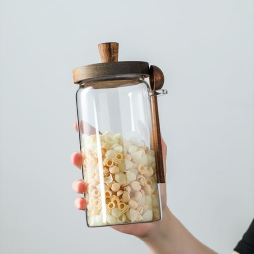 ANSQU 34oz Glass Jar with Wooden Lid & Spoon, Food Storage Containers Coffee Jar Coffee Grounds Container, Food Storage Canister, Kitchen Pantry Storage Container - size: 34oz-1pack (φ3.54")