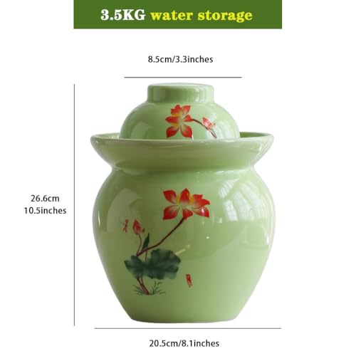 Lotus Pattern Fresh Kimchi Jar, Double Lid Design Fermentation Crock, Traditional Water-Sealed Pickling Tank, High Temperature Ceramic Material(3.5kg/123.4oz) - size: 3.5kg/123.4oz