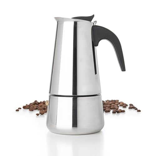 Mixpresso 6 Cup Greca Stovetop Espresso Pot 300ml/10oz, Moka Pot with Coffee Percolator Design, Stainless Steel Stove Top Coffee Maker for Camping or Home Use,Italian Stovetop Espresso Maker - color: Stainless Steel, size: 6 Espresso Cups