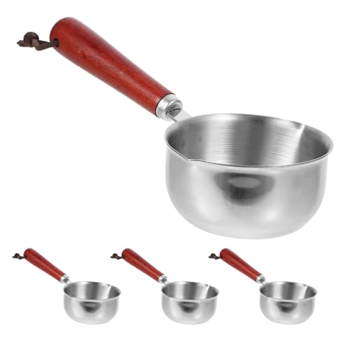 Mini Stainless Steel Sauce Pans with Precision Measuring with Wooden Handles 4pcs 150ml Small Milk Pots Multipurpose Cooking Pans for Home Kitchens and Cafes
