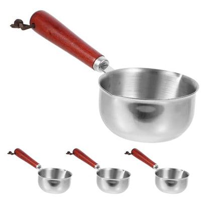 Mini Stainless Steel Sauce Pans with Precision Measuring with Wooden Handles 4pcs 150ml Small Milk Pots Multipurpose Cooking Pans for Home Kitchens and Cafes