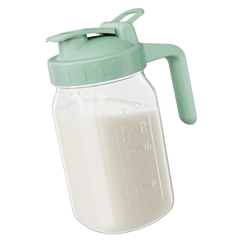 Breast Milk Pitcher - 32 oz Glass Mason Jar with Dual Leak-Proof Design, Airtight Seal, Pour Spout & Handle, Storage Container for Breastmilk, Iced Tea & Ice Drinks（Green） - color: Green, size: 32 Ounces
