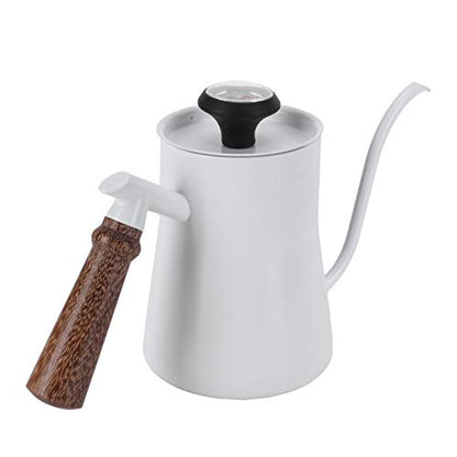 650ml Gooseneck Coffee Kettle Stainless Steel Pour Over Kettle with Thermometer Ergonomic Handle for Precise Brewing Tea Coffee (650ml white) - color: 650ml white