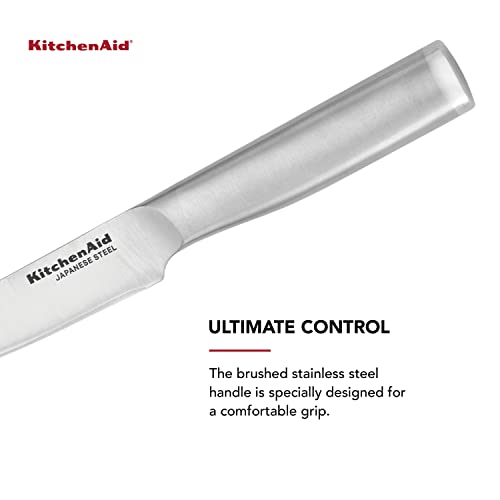 KitchenAid Gourmet Forged Stainless Steel Fine-Edge Utility Knife with Custom-Fit Blade Cover, 4.5-inch, Sharp Kitchen Knife, Japanese Steel Blade, Brushed Stainless Steel Handle - style: 4.5-Inch Fine-Edge Utilty Knife
