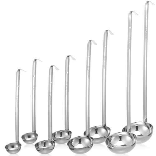 8pcs Stainless Steel Soup Ladle for Serving with Long Handles Sturdy Soup Ladle Portion Control Serving Spoons Cooking Servings Ladles for Cooking Stirring Sauce Kitchen Home Accessories Restaurant