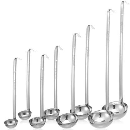 8pcs Stainless Steel Soup Ladle for Serving with Long Handles Sturdy Soup Ladle Portion Control Serving Spoons Cooking Servings Ladles for Cooking Stirring Sauce Kitchen Home Accessories Restaurant