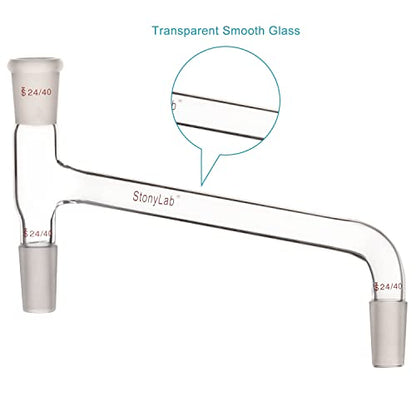 stonylab Borosilicate Glass 75 Degree Bent Distilling Adapter, with Two 24/40 Inner Joints and One Outer Joint, for Laboratory Distillation - size: 24/40 Joint