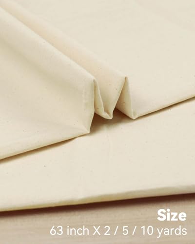 HOTGODEN Light Weight 100% Cotton Muslin Fabric: 63 inch x 2,5,10 Yards Unbleached Muslin Linen Fabric Material for Sewing Material Apparel Cloth - color: Natural, size: 2 YARDS