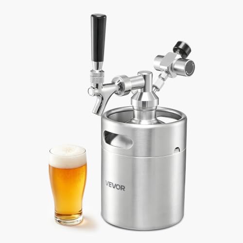 VEVOR 64oz Mini Keg, Pressurized Growler Tap System, 304 Stainless Steel Beer Kit, with Co2 Regulator, Self-Closing Faucet, Keeps Fresh and Carbonation for Homebrew, Craft and Draft Beer - color: Silver, size: 64 oz