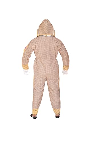 3 Layer Bee Suit with Fencing Veil and Round Veil One Pair Gloves Sting Proof Ventilated Beekeeping Suit, 2 Veils - color: Khaki, size: X-Large