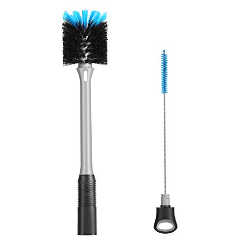 MOSOLAN 2-in-1 Water Bottle Brush and Straw Cleaner Brush, Long Handle Water Bottle Scrubbing Brush for Water Bottles, Glasswares, Mugs, Flasks, Tumblers and Kitchen Sink, Black, 1 Pack - color: Black, size: 1 Count (Pack of 1)